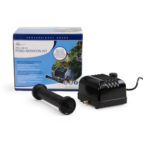 Pond Aeration Kit is the ideal solution for aerating ponds and water features up to 5,000 gallons. The complete kit provides everything needed to supply dissolved oxygen directly to pond water, helping all biological processes and ensuring healthier water, fish, and plants. The system can also be used during freezing months where it will keep a hole open in the surface of the pond to help keep pond fish safe through the winter. Includes 3 year warranty. 
