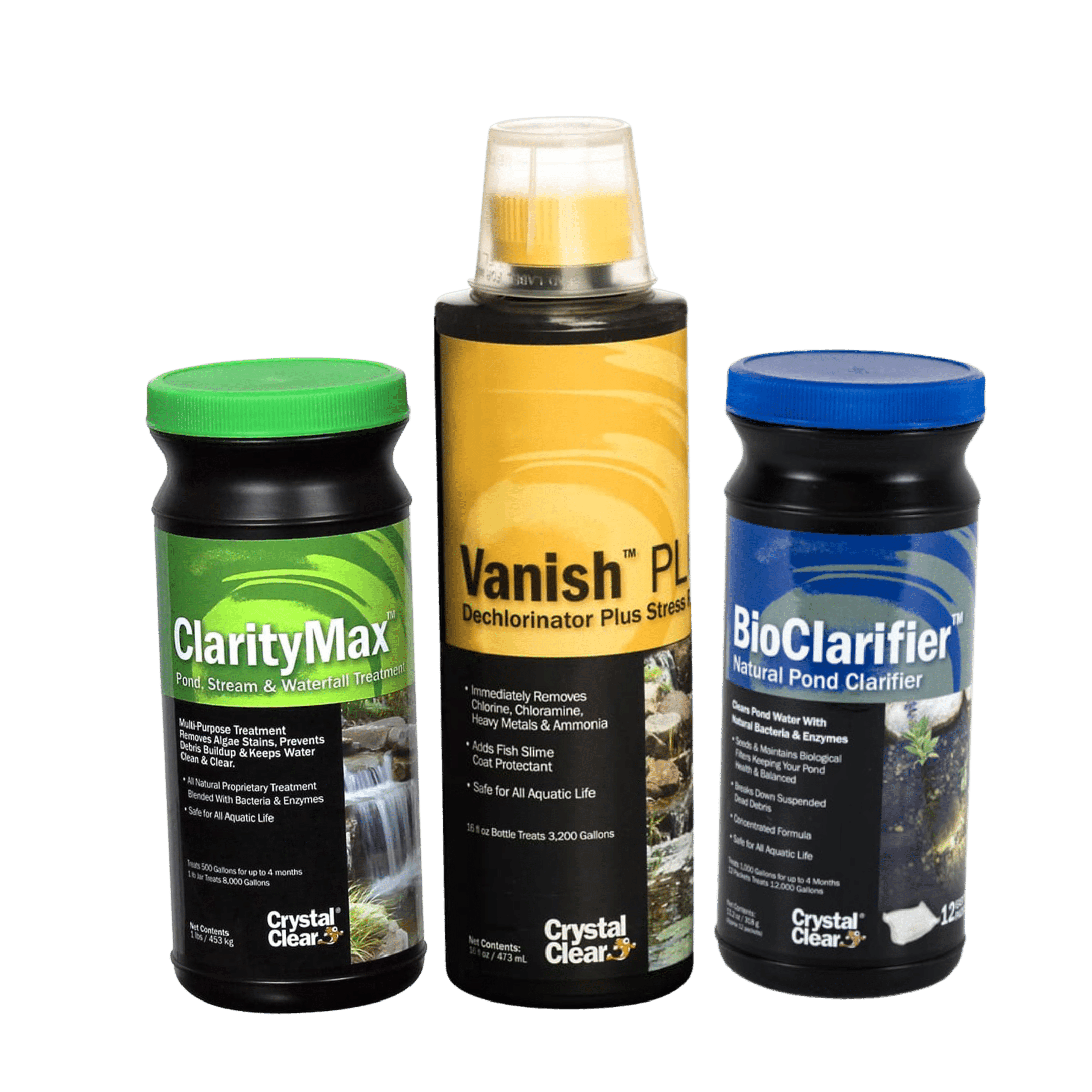 Our set of Trusted Treatments are designed to work with mother nature to provide a healthy and clean pond environment. With billions of beneficial bacteria and a special blend of phosphate binders and natural enzymes, this bundle can treat a 500 gallon pond for 4 months.